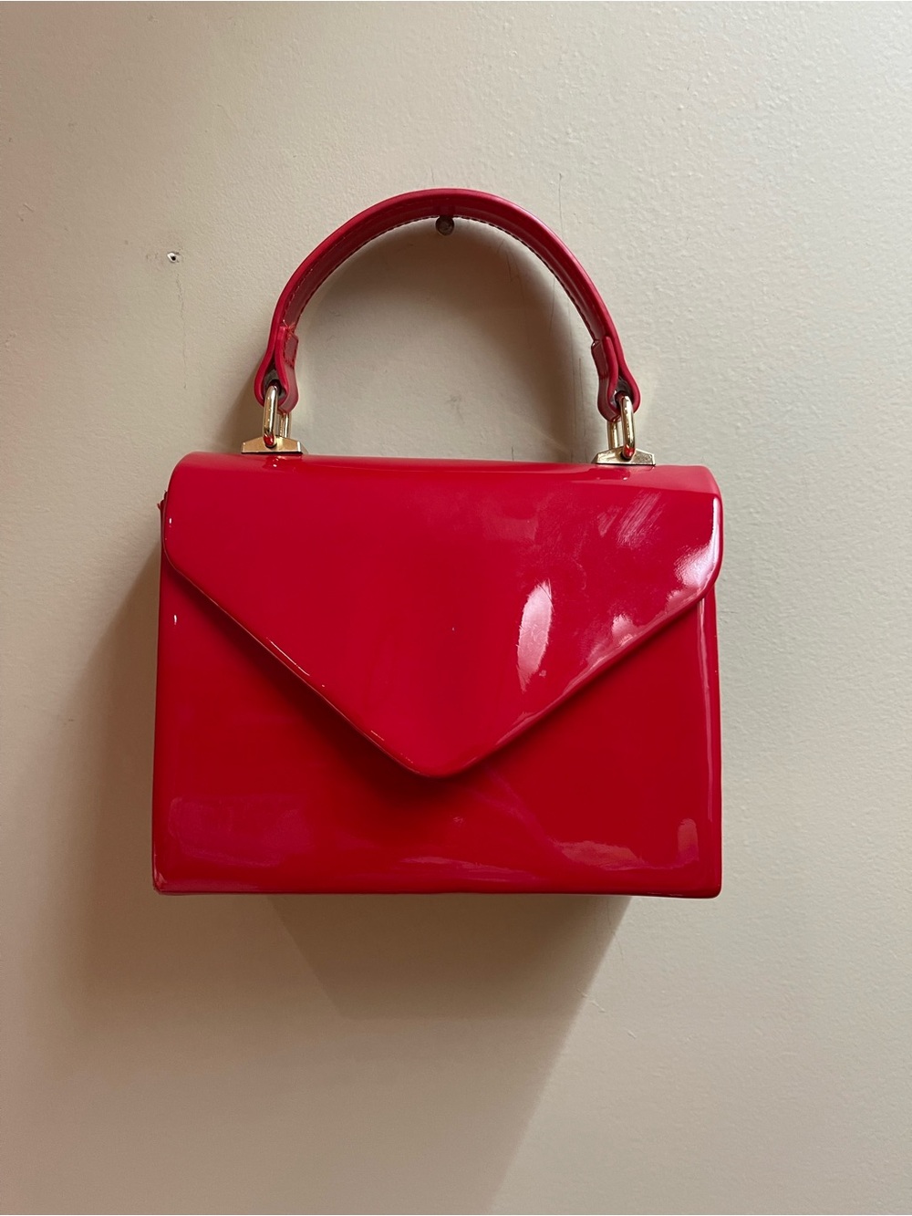 Glossy Red Patent Satchel with Top Handle